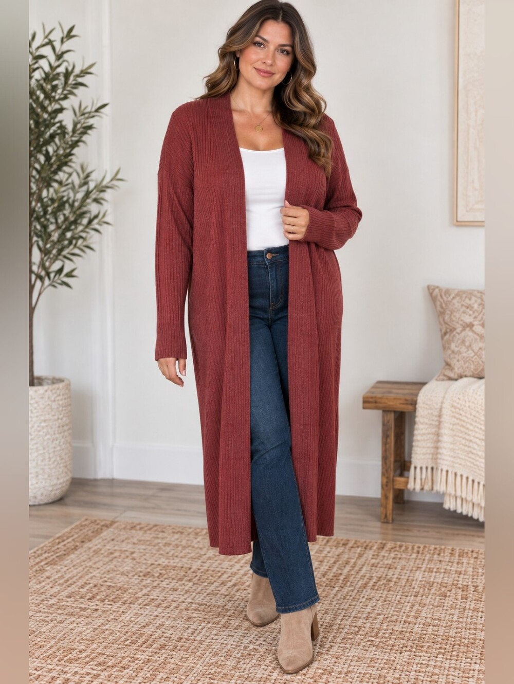 Margeaux & Ellie Burnt Orange Duster Cardigan Sweater Plus 2XL Fall Cozy Office